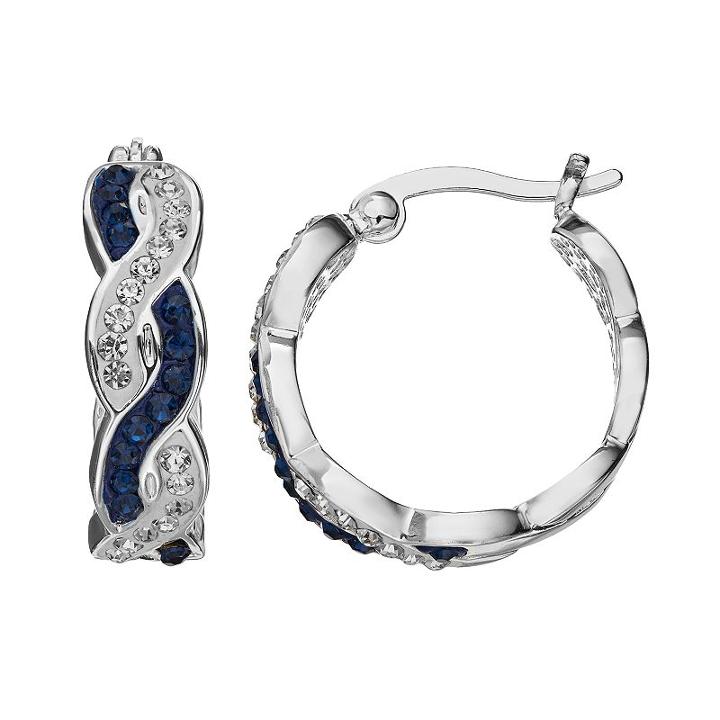 Silver Luxuries Crystal Twist Hoop Earrings, Women's, Blue