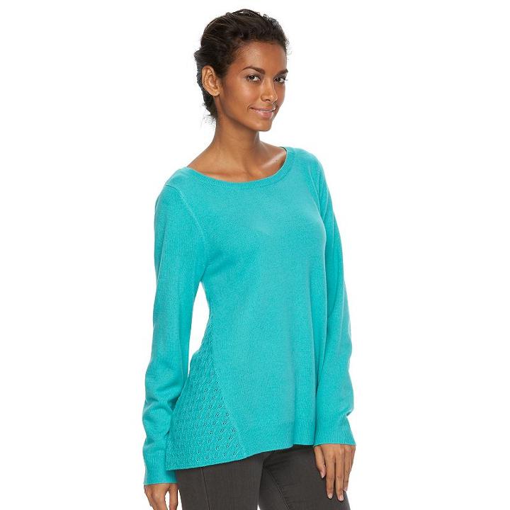 Women's Napa Valley Pointelle Scoopneck Sweater, Size: Large, Turquoise/blue (turq/aqua)