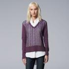 Women's Simply Vera Vera Wang Mock-layer Lace Sweater, Size: Xl, Purple