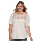 Plus Size Croft & Barrow&reg; Embroidered Scoopneck Tee, Women's, Size: 2xl, Lt Beige