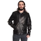 Men's Excelled Leather Caf Racer Moto Jacket, Size: Large, Black