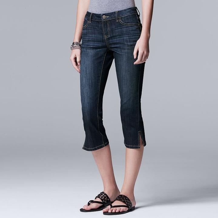 Women's Simply Vera Vera Wang Slit Jean Capris, Size: 14, Blue (navy)