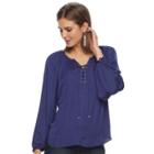 Women's Jennifer Lopez Lace-up Peasant Blouse, Size: Xxl, Drk Purple