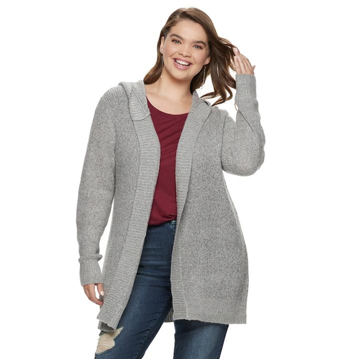 Juniors' Plus Size Mudd&reg; Hooded Cardigan, Teens, Size: 2xl, Med Grey