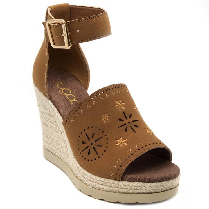 Sugar Heated Women's Espadrille Platform Wedge Sandals, Size: Medium (7.5), Brown