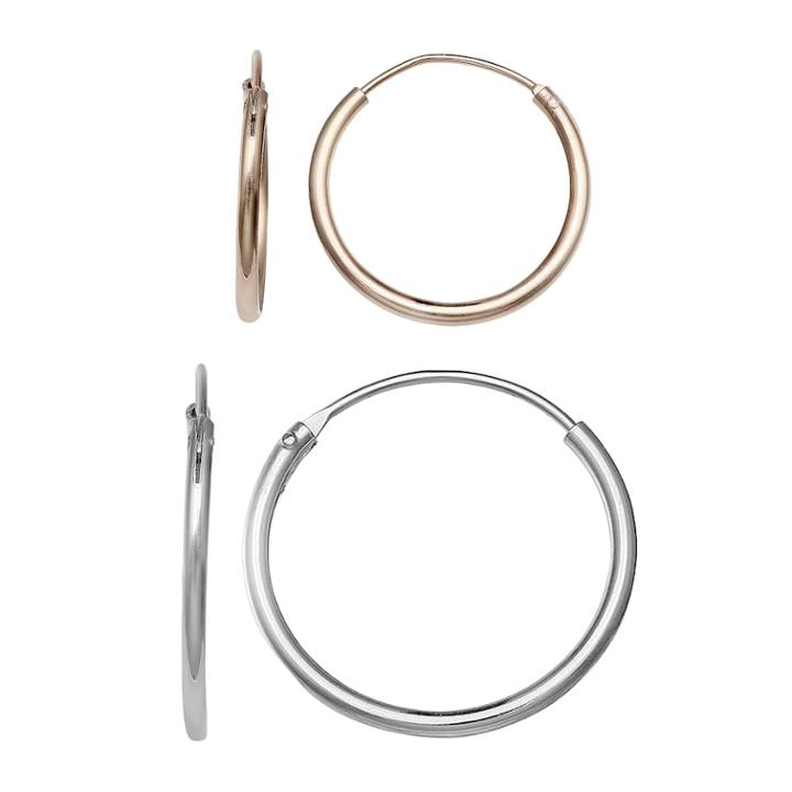 Primrose Two Tone Sterling Silver Endless Hoop Earring Set, Women's