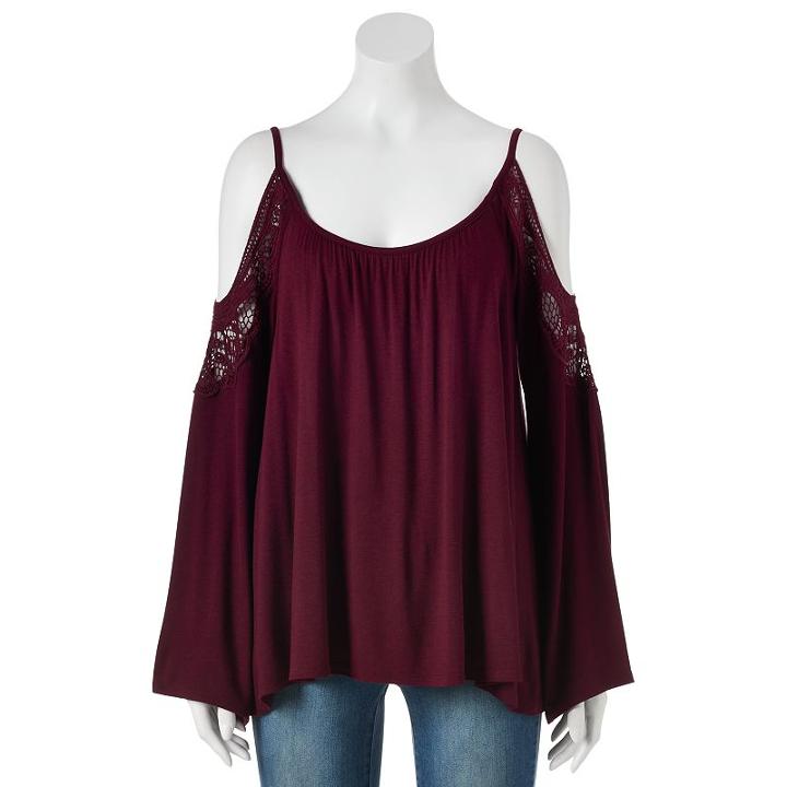 Juniors' Rewind Crochet Cold-shoulder Top, Girl's, Size: Small, Purple Oth