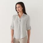 Petite Sonoma Goods For Life&trade; Textured Stripe Roll-tab Shirt, Women's, Size: S Petite, Black