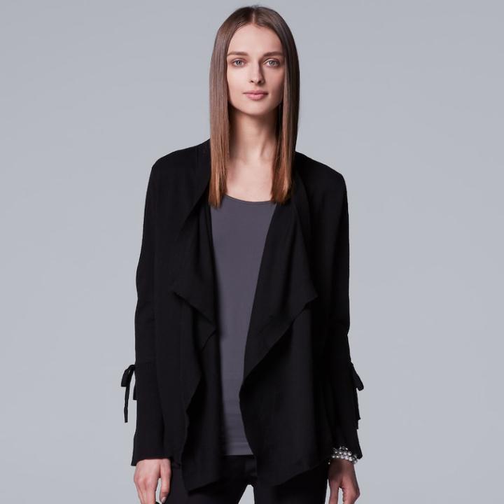 Women's Simply Vera Vera Wang Tie-accent Flyaway Cardigan, Size: Xl, Black