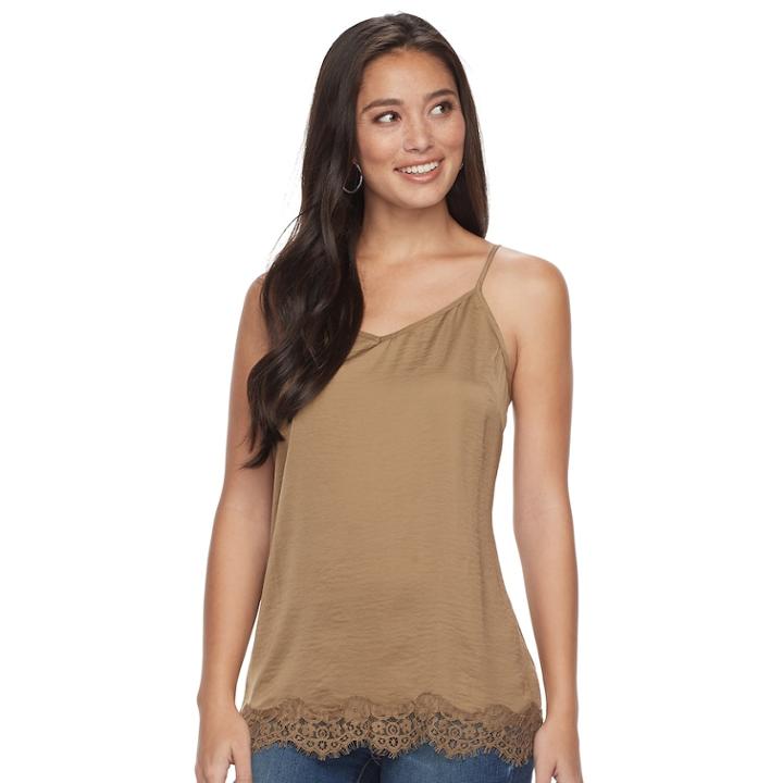 Women's Sonoma Goods For Life&trade; Satin Lace Cami, Size: Xs, Med Green