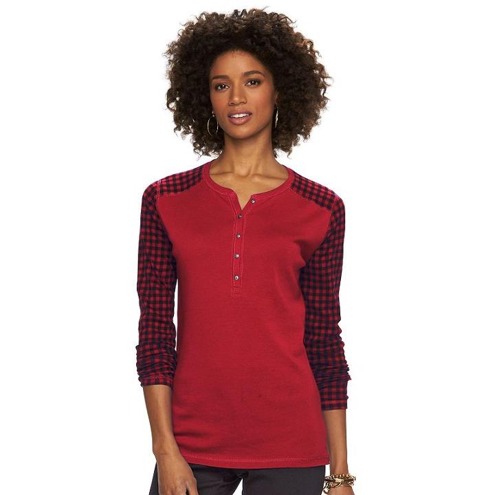 Women's Chaps Henley, Size: Xs, Red Other