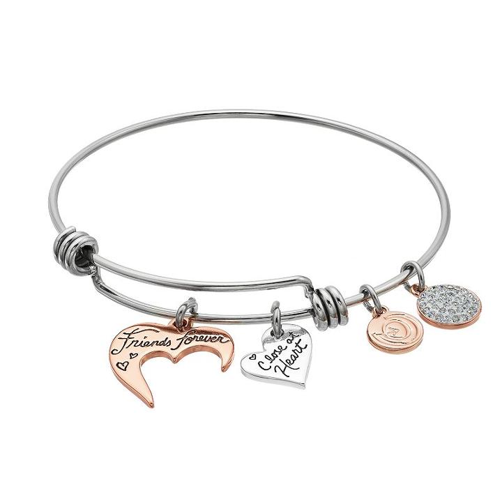 Love This Life Crystal Friends Forever Heart Bangle Bracelet, Women's, White