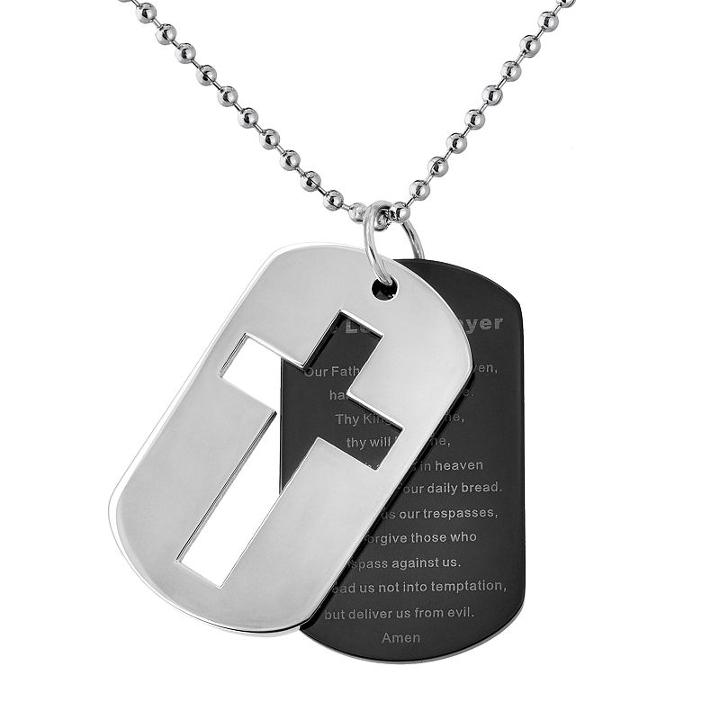 Stainless Steel And Black Immersion-plated Stainless Steel Lord's Prayer Dog Tag - Men, Size: 24, Multicolor
