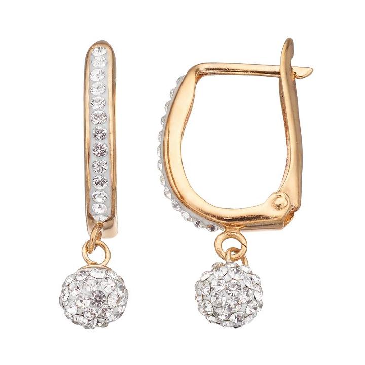 Crystal 14k Gold Over Silver Ball Drop Earrings, Women's, White