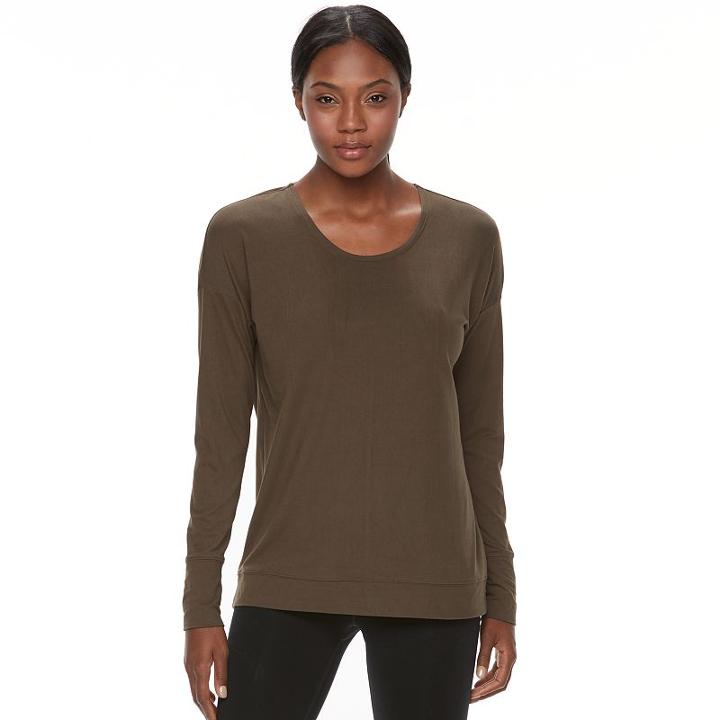 Women's Tek Gear&reg; Crisscross-back Long Sleeve Tee, Size: Medium, Dark Green