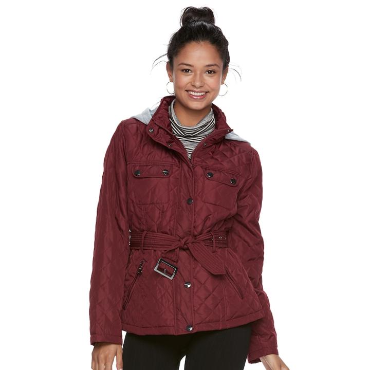 Juniors' Urban Republic Hooded Quilted Coat, Teens, Size: Medium, Brt Red