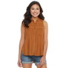 Juniors' Mudd&reg; Embroidered Twill Blouse, Girl's, Size: Xl, Med Brown