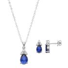 Sterling Silver Simulated Sapphire & Cubic Zirconia Teardrop Pendant & Earring Set, Women's, Size: 18, Blue