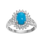Sparkle Gem Sterling Silver Simulated Turquoise & Cubic Zirconia Halo Ring, Women's, Size: 7, Blue