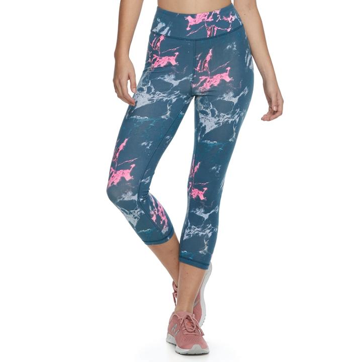 Juniors' So&reg; High-rise Printed Yoga Capris, Teens, Size: Medium, Dark Blue