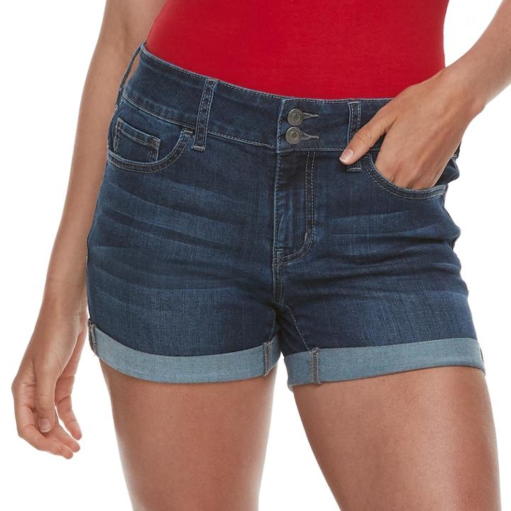 Juniors' So&reg; Double-button Denim Midi Shorts, Teens, Size: 11, Dark Blue