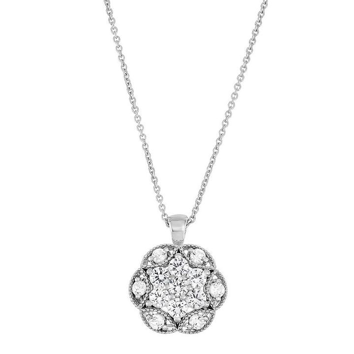 Sterling Silver Lab-created White Sapphire Flower Pendant Necklace, Women's, Size: 18