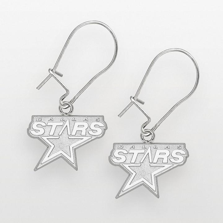 Logoart Dallas Stars Sterling Silver Logo Drop Earrings, Women's, Grey