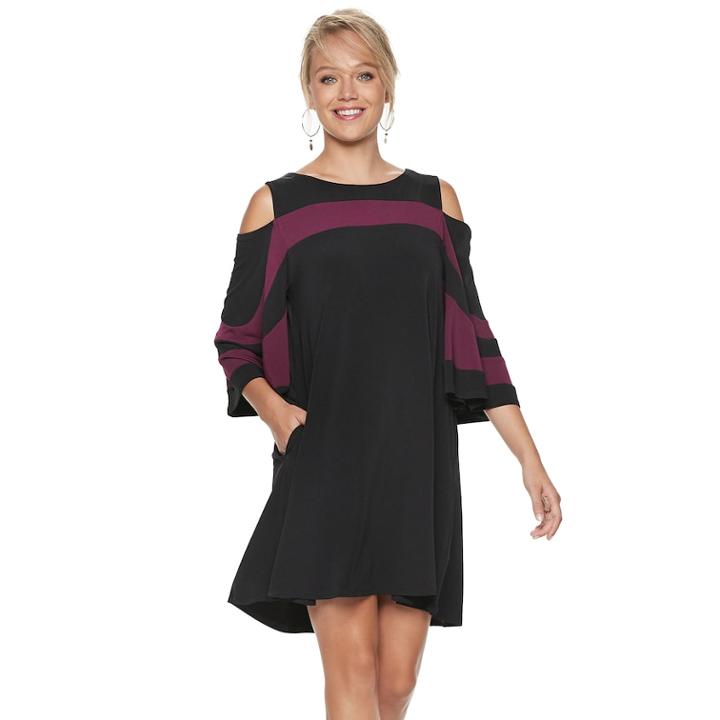 Women's Nina Leonard Oversized Sleeve Cold-shoulder Dress, Size: Large, Silver