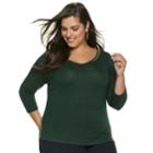 Plus Size Jennifer Lopez Beaded-inset V-neck Top, Women's, Size: 1xl, Dark Green