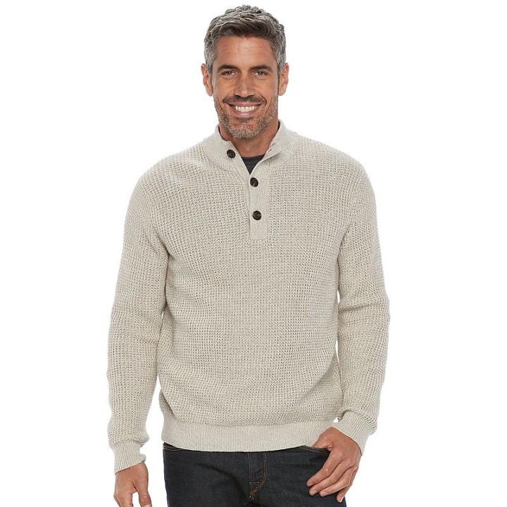 Men's Croft & Barrow&reg; Classic-fit Outdoor Waffle-weave Sweater, Size: Large, Brown Over