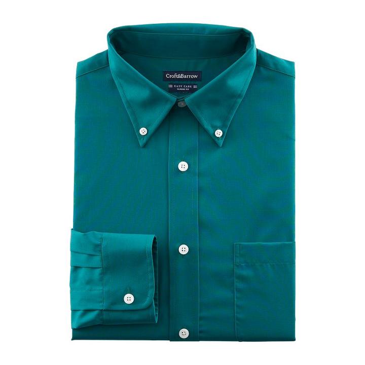 Men's Croft & Barrow&reg; Classic-fit Easy Care Button-down Collar Dress Shirt, Size: 17-32/33, Med Green
