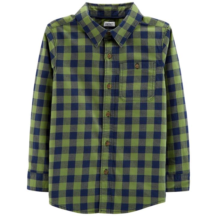 Boys 4-12 Carter's Checked Flannel Button Down Shirt, Size: 10/12, Green Plaid