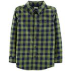 Boys 4-12 Carter's Checked Flannel Button Down Shirt, Size: 10/12, Green Plaid