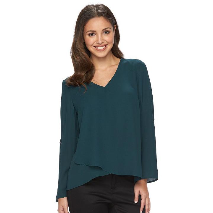 Petite Apt. 9&reg; Georgette Tulip-hem Top, Women's, Size: L Petite, Green