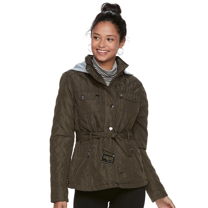 Juniors' Urban Republic Hooded Quilted Coat, Teens, Size: Medium, Dark Green