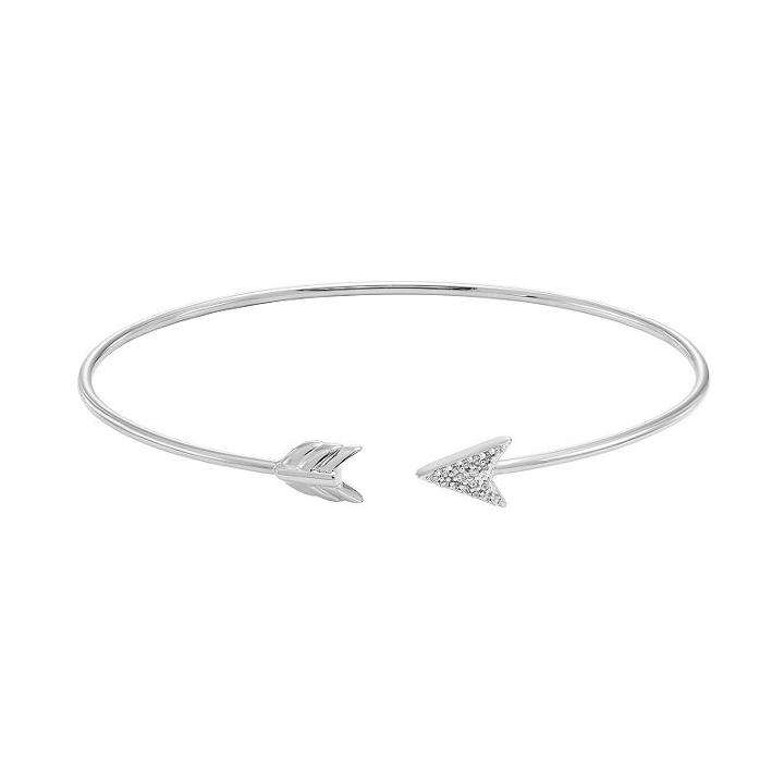 Sterling Silver Diamond Accent Arrow Cuff Bracelet, Women's, Size: 6.5, White