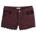 Girls 7-16 & Plus Size Mudd&reg; Crochet Trim Denim Shorts, Size: 14, Dark Red
