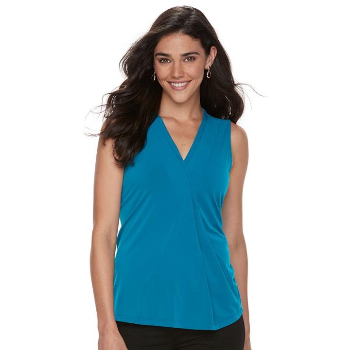 Petite Dana Buchman Pleated V-neck Tank, Women's, Size: S Petite, Med Blue
