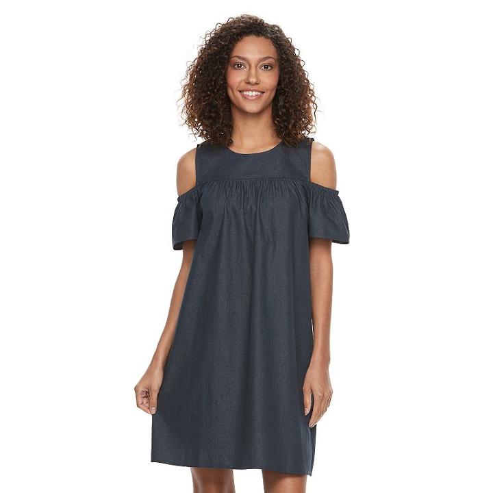 Women's Suite 7 Chambray Cold-shoulder Shift Dress, Size: 8, Blue (navy)
