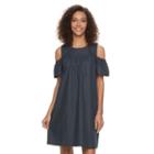 Women's Suite 7 Chambray Cold-shoulder Shift Dress, Size: 8, Blue (navy)