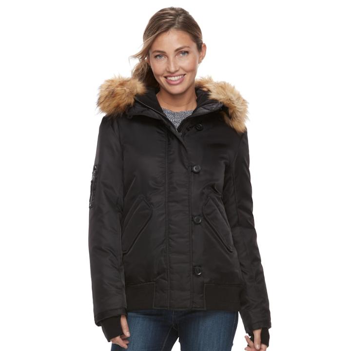 Women's S13 Dani Hooded Faux-fur Trim Bomber Jacket, Size: Small, Oxford