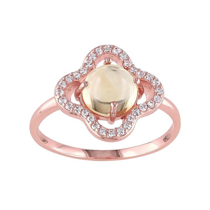 Citrine & White Topaz Sterling Silver Clover Ring, Women's, Size: 8, Yellow