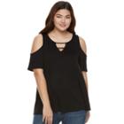 Juniors' Plus Size Pink Republic Strappy Cold-shoulder Tee, Teens, Size: 2xl, Black