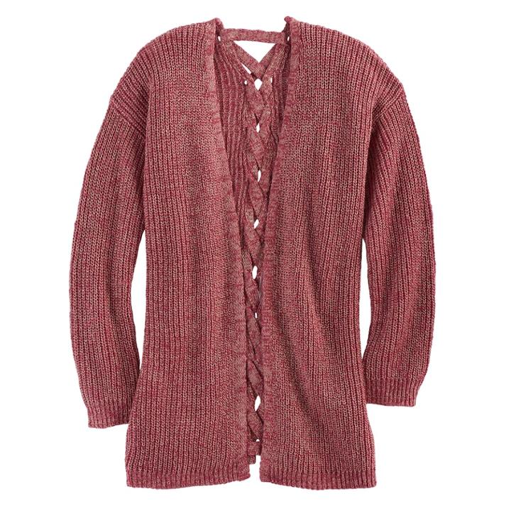 Girls Plus Size Cloud Chaser Lace-up Back Cardigan Sweater, Size: L Plus, Light Pink