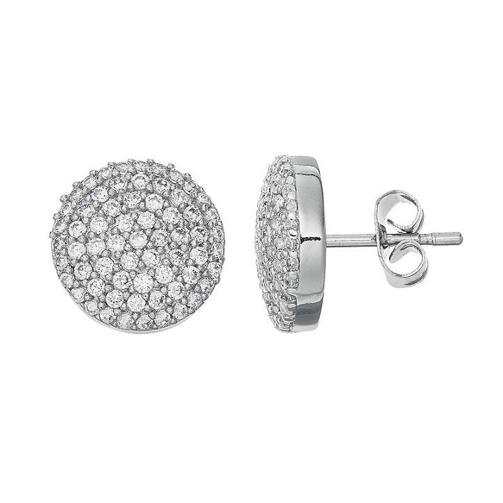 Silver Tone Cubic Zirconia Circle Stud Earrings, Women's, Grey