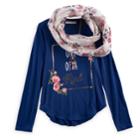 Girls 7-16 Self Esteem Foil Graphic Tee & Infinity Scarf Set With Necklace, Size: Medium, Blue