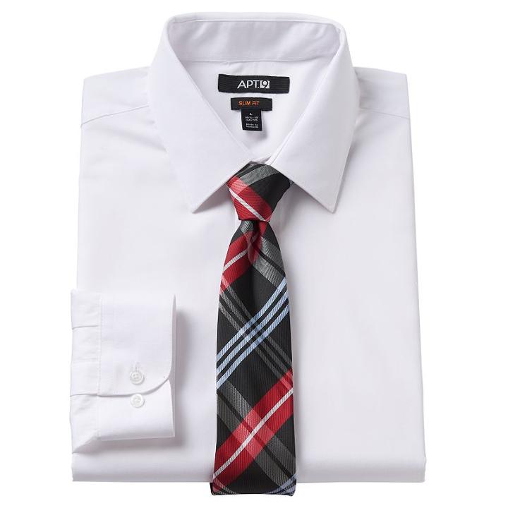 Men's Apt. 9&reg; Slim-fit Dress Shirt & Tie Set, Size: L-36/37, White Oth