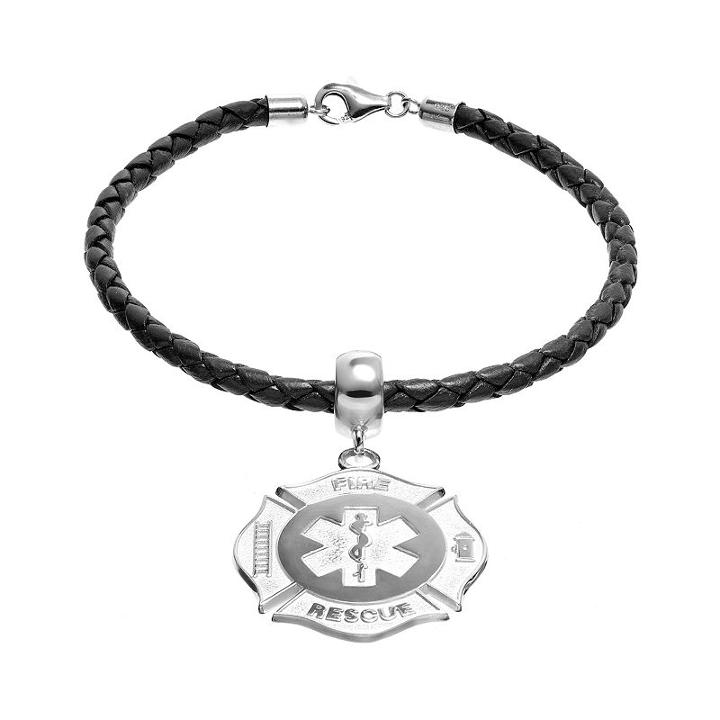 Insignia Collection Sterling Silver And Leather Maltese Cross And Star Of Life Charm Bracelet, Women's, Size: 7.5, Multicolor