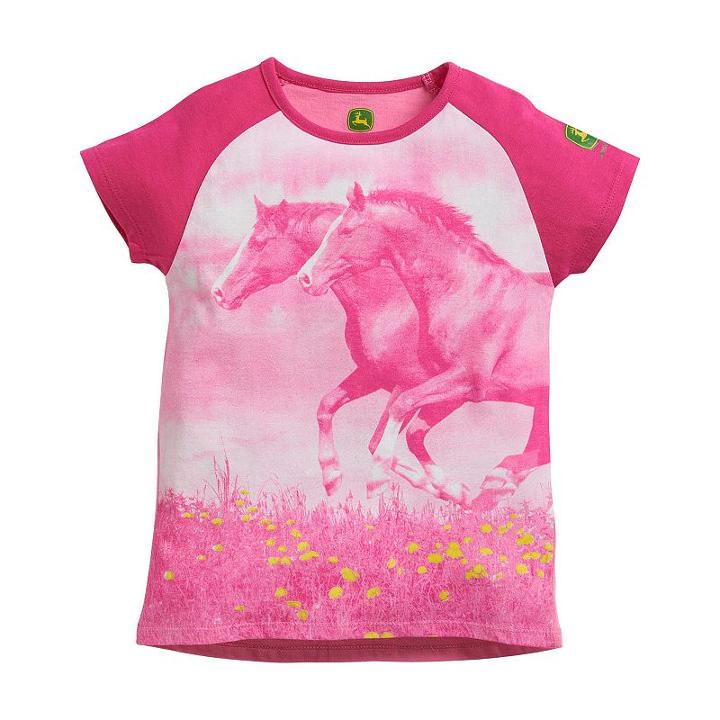 Girls 4-6x John Deere Raglan Horse Graphic Tee, Girl's, Size: 6x, Med Pink