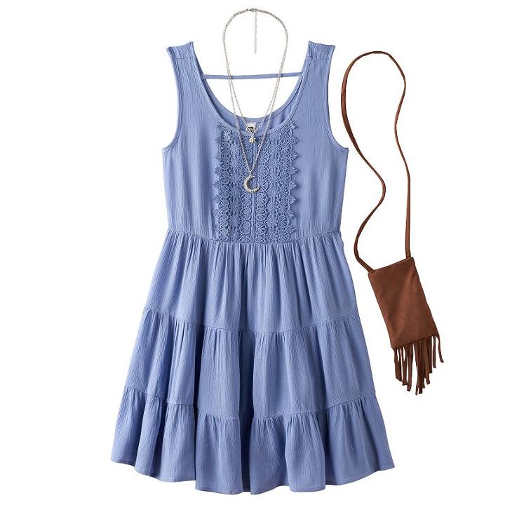 Girls 7-16 Knitworks Crochet Front Tiered Solid Dress With Crossbody Purse, Girl's, Size: 7, Blue